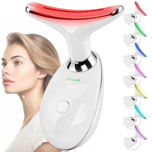 Dispositivo de masaje facial con microcorriente EMS Dispositivo de belleza para el cuello Rejuvenecimiento reafirmante con fotones LED Cuidado de la piel antiarrugas.