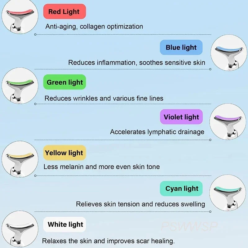 Dispositivo de masaje facial con microcorriente EMS Dispositivo de belleza para el cuello Rejuvenecimiento reafirmante con fotones LED Cuidado de la piel antiarrugas.