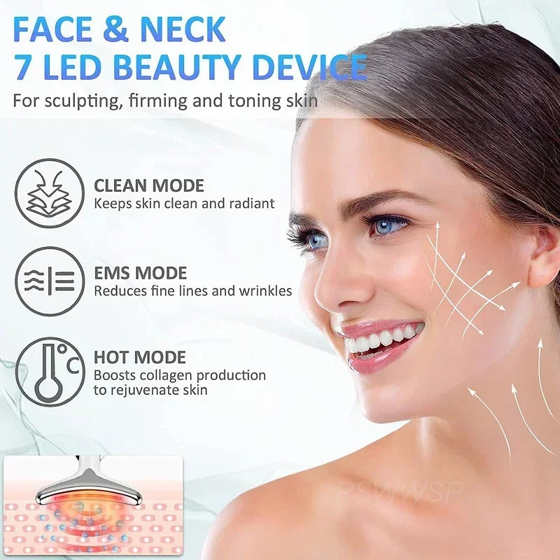 Dispositivo de masaje facial con microcorriente EMS Dispositivo de belleza para el cuello Rejuvenecimiento reafirmante con fotones LED Cuidado de la piel antiarrugas.