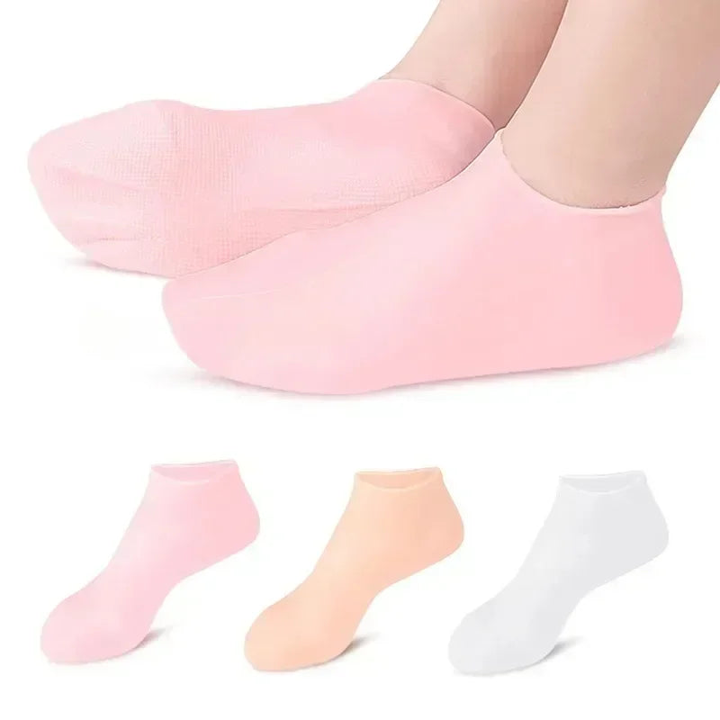 1 par de calcetines hidratantes de silicona, calcetines de gel exfoliante para el talón,  piel muerta agrietada, protector para aliviar el dolor y el cuidado de los pies